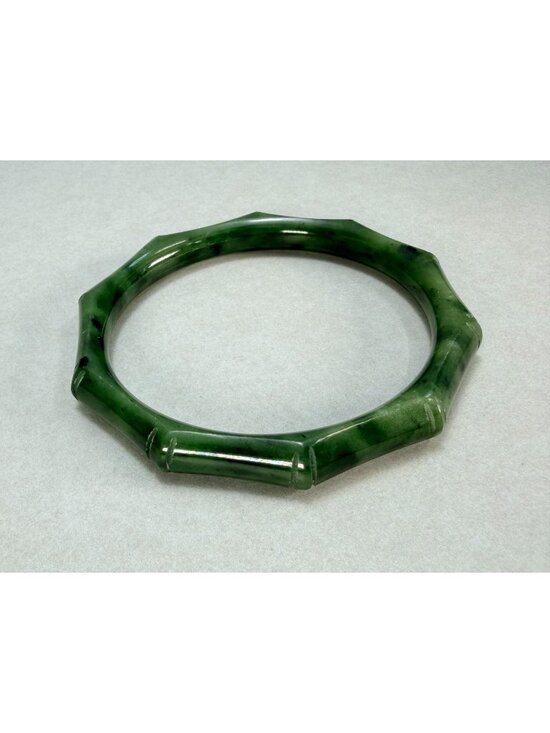 Unbranded Jewelry - Vintage Green Jade Bamboo Carved Bangle Bracelet Natural Stone 7.3/4"